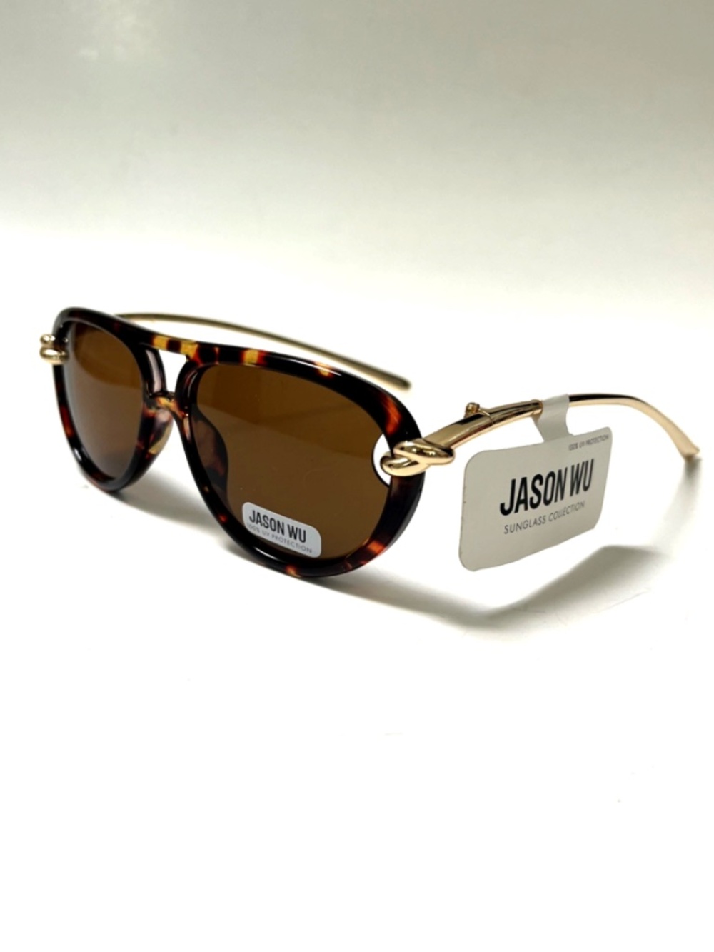NWT JASON WU Double Bridge Aviator Sunglasses Tortoise Shell Gold Curved Legs